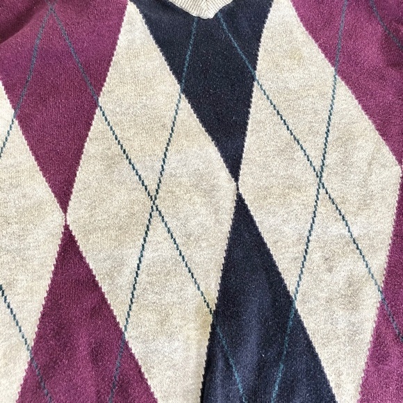 IZod V-Neck Purple & Navy Argyle Pattern Men’s Sweater XL - Picture 8 of 13